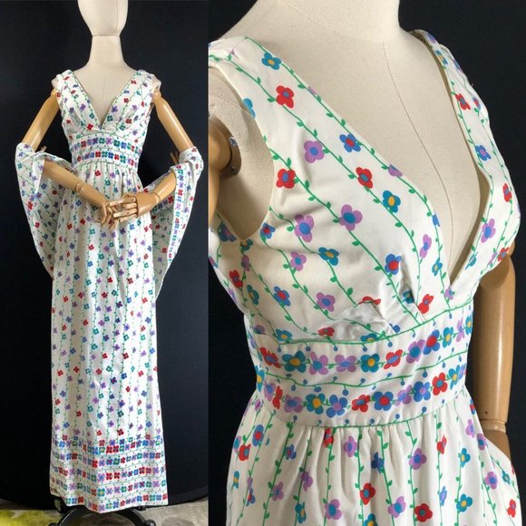 maxi dress /white blue red cotton / Maxi Long Sund - Picture 9 of 9